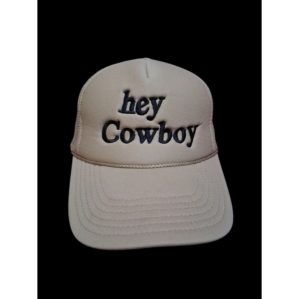 Hey Cowboy Trucker Hat Tan Mesh Snapback OTTO Western Country Rodeo Cap Adult